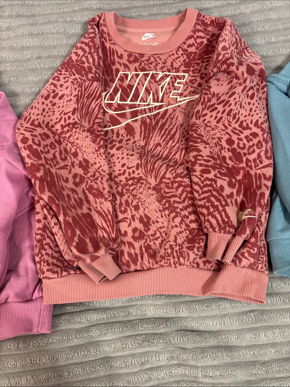 Nike Kids Pink, Coral Animal-Print, and Teal Sweatshirt Set
